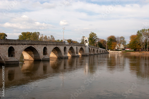 Meric River and the bridge in Edirne, Turkey