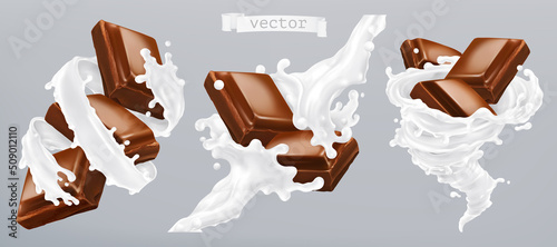Tablou canvas Milk and chocolate, 3d realistic vector icon