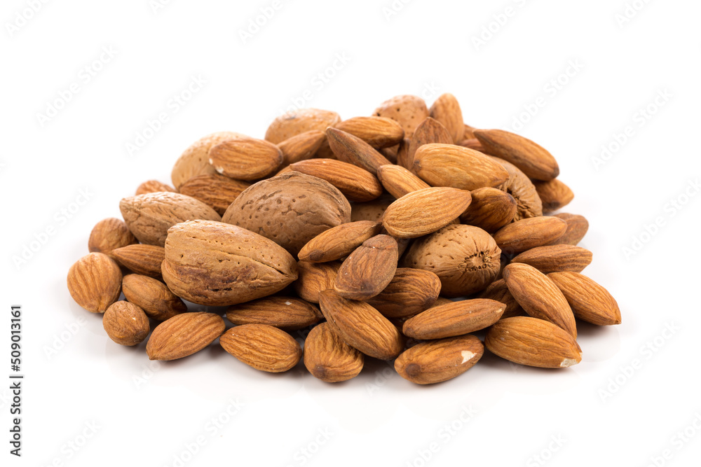 Almonds on a white background Almonds on a white background