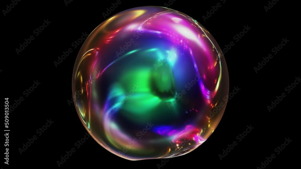 Realistic looping 3D animation of the beautiful abstract morphing liquid colorful glass dark sphere rendered in UHD with alpha matte