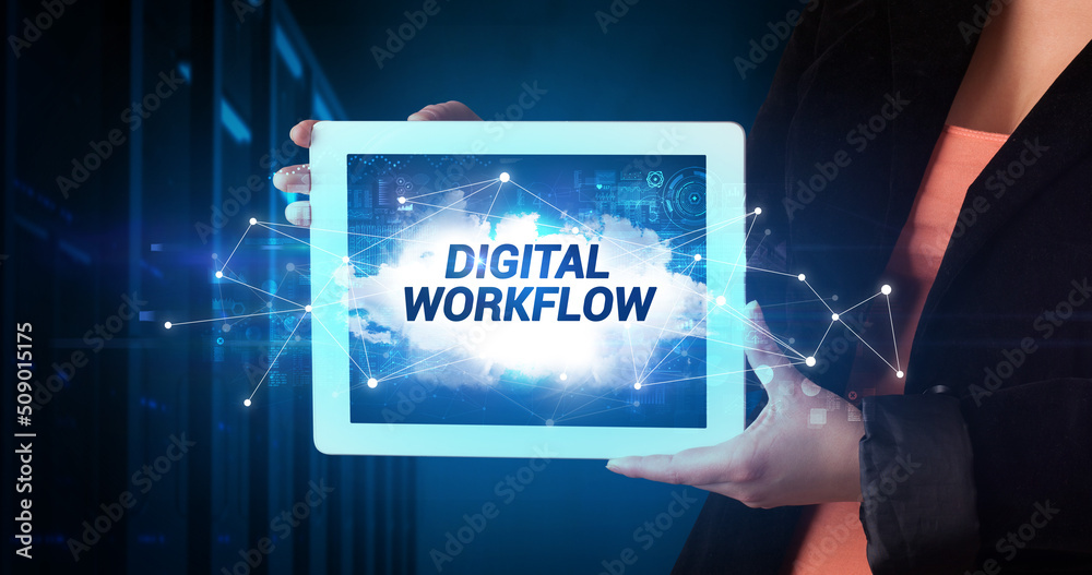 Person holding tablet, technology concept Person holding tablet, technology concept