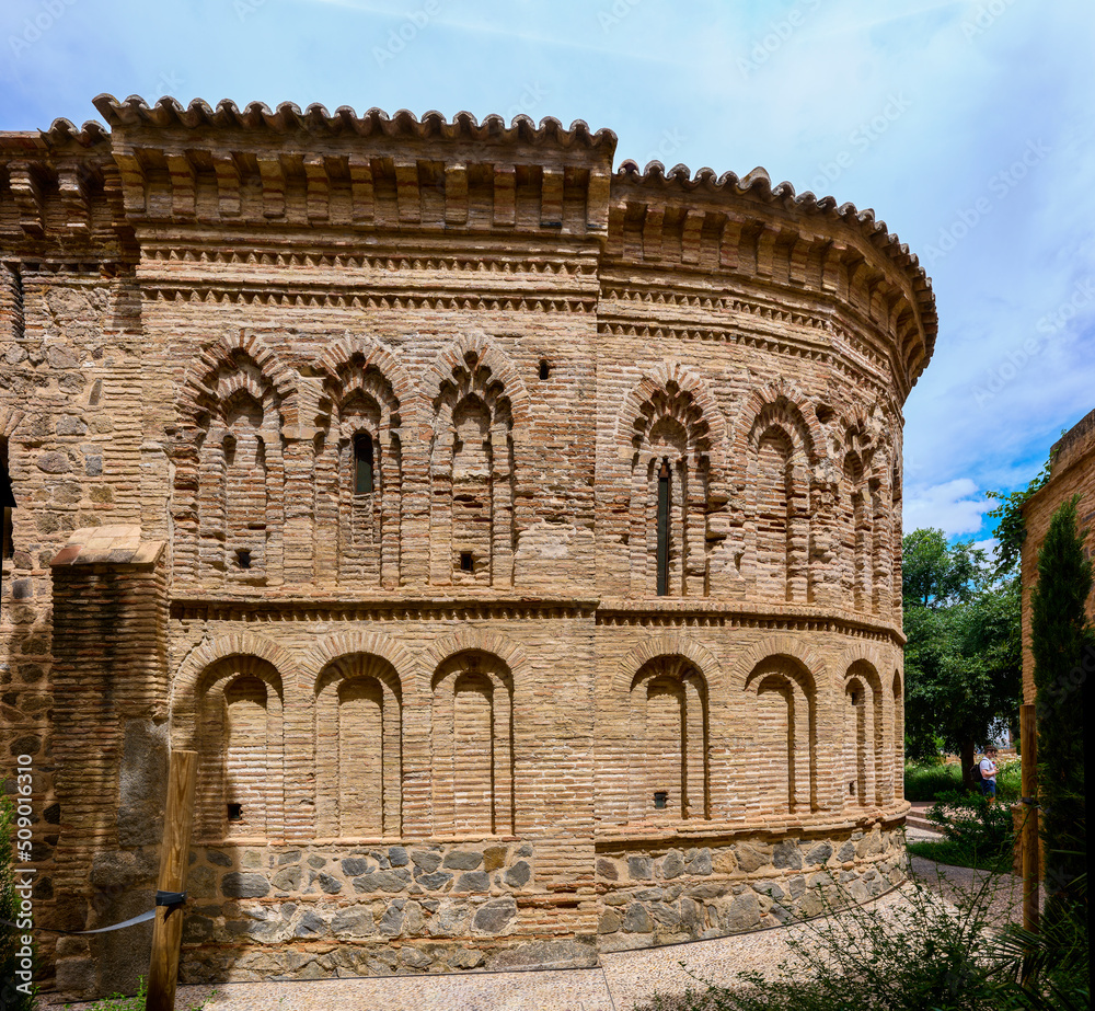 Ambulatory of the Cristo de la Luz Mosque, the most representative monument of the Mudejar architecture in Toledo, Castilla La Mancha, Spain. 