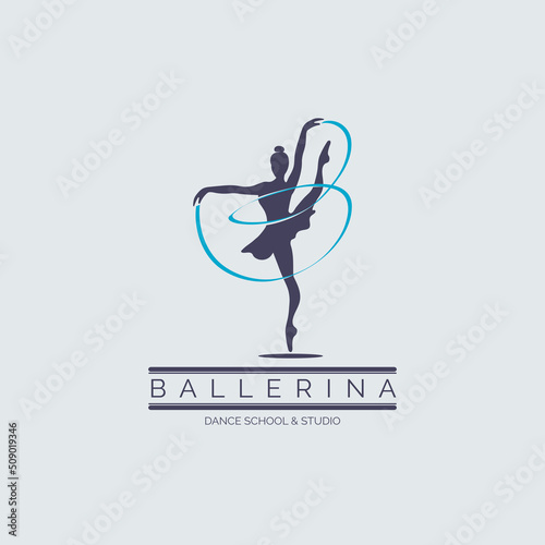 Ballerina dance school and studio in ballet motion dance style logo template design vector for brand or company and other