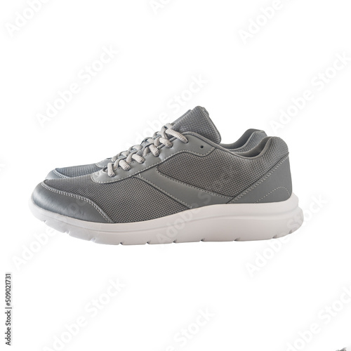 grey sneakers on a white background