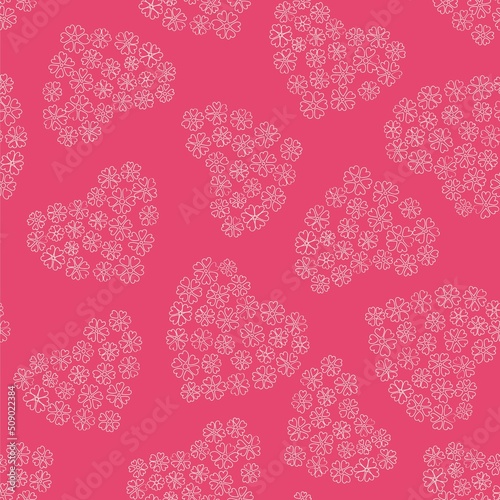 seamless red background with flowers hearts.  Vector pattern