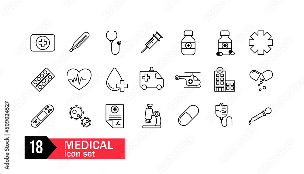 Medycyna zestaw 18 ikon - obrazy, fototapety, plakaty 