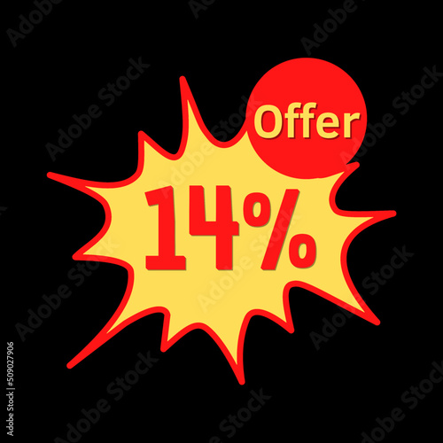 14% off (offer) with red and yellow online discount explosion speech bubble, bubble 