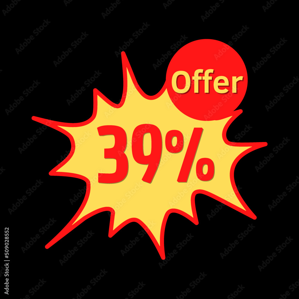 39% off (offer) with red and yellow online discount explosion speech bubble, bubble 