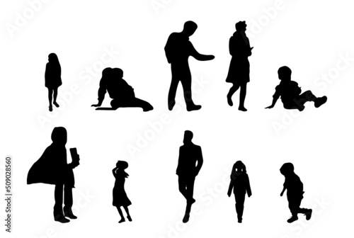Vector silhouettes, Outline silhouettes of people, Contour drawing, people silhouette, Icon Set Isolated, Silhouette of sitting people, Architectural set	
