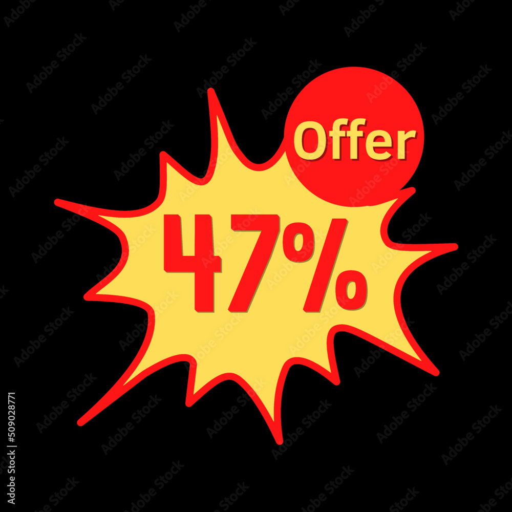 47% off (offer) with red and yellow online discount explosion speech bubble, bubble 47% off (offer) with red and yellow online discount explosion speech bubble, bubble