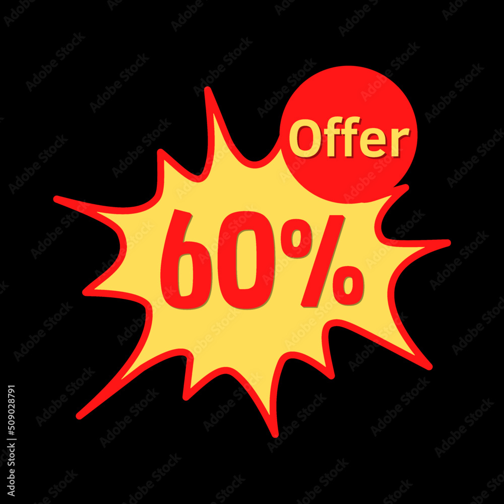 60% off (offer) with red and yellow online discount explosion speech bubble, bubble 60% off (offer) with red and yellow online discount explosion speech bubble, bubble