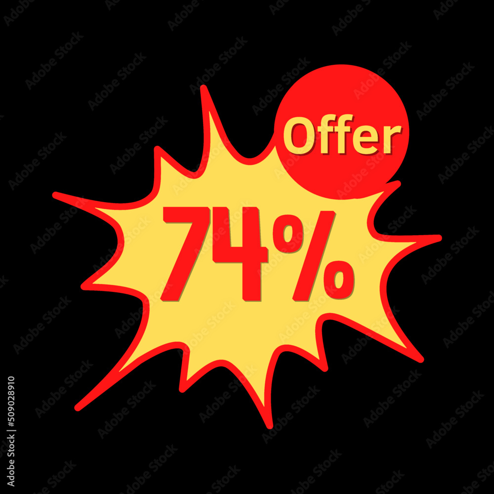 74% off (offer) with red and yellow online discount explosion speech bubble, bubble 74% off (offer) with red and yellow online discount explosion speech bubble, bubble