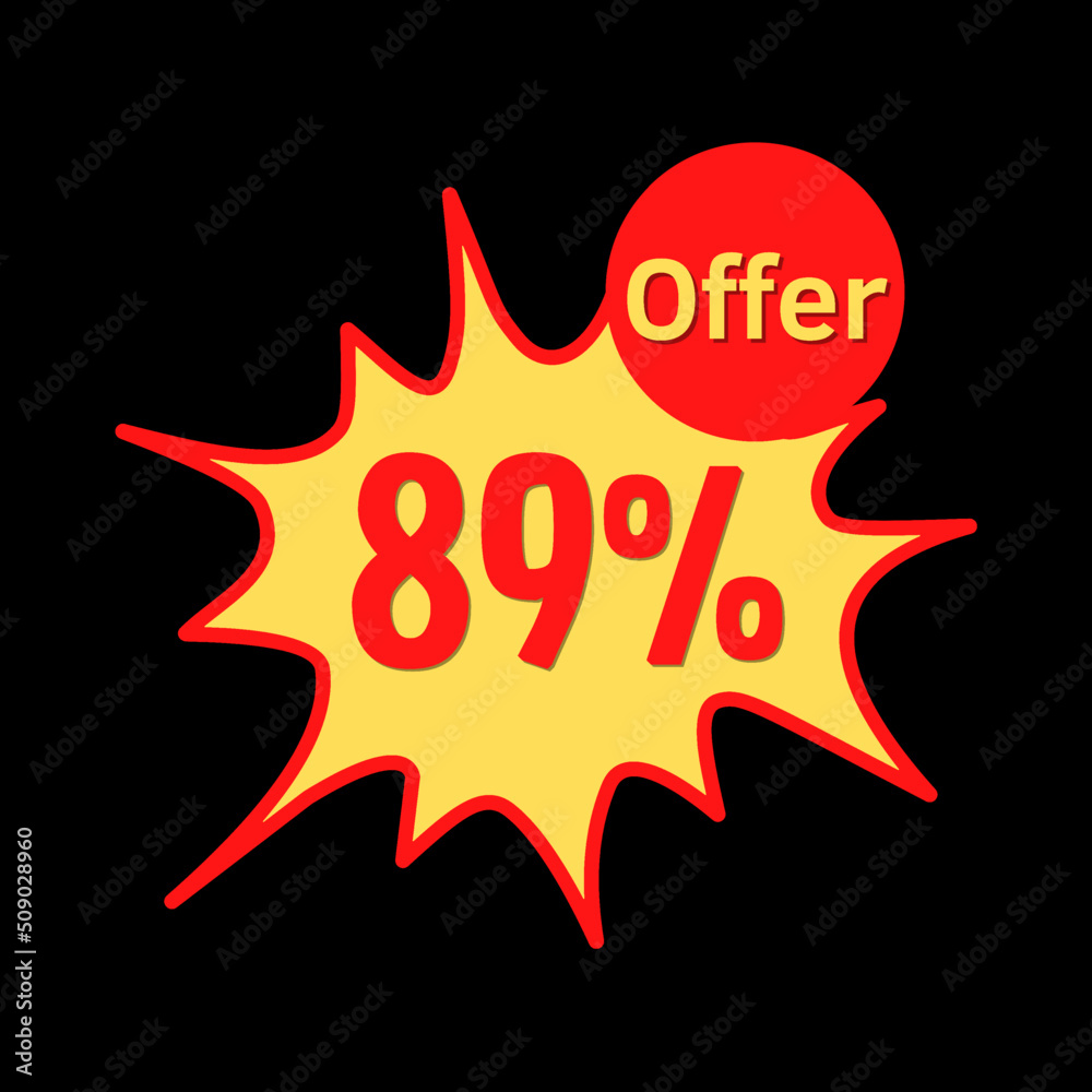 89% off (offer) with red and yellow online discount explosion speech bubble, bubble 89% off (offer) with red and yellow online discount explosion speech bubble, bubble