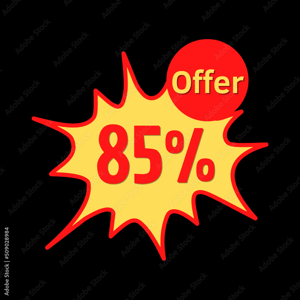 85% off (offer) with red and yellow online discount explosion speech bubble, bubble 85% off (offer) with red and yellow online discount explosion speech bubble, bubble
