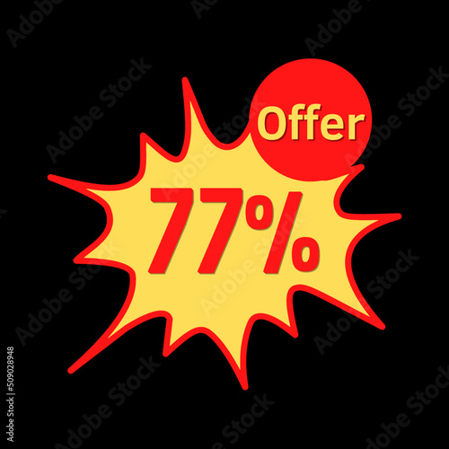 77% off (offer) with red and yellow online discount explosion speech bubble, bubble 