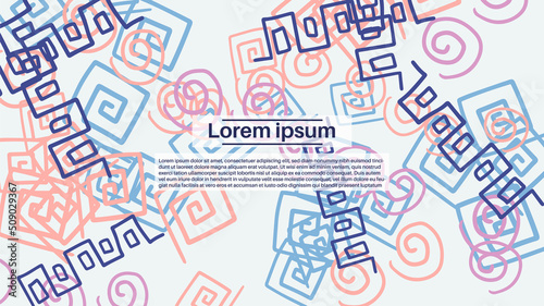 Fantasy messy doodle geometric shapes background. Abstract card, layout. Creative landing page or business background. Advertisement cover.