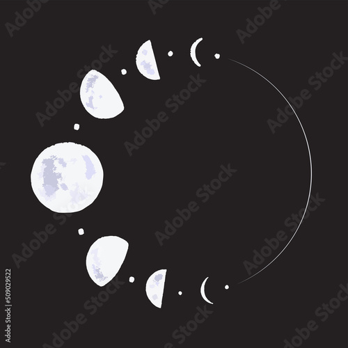 Graphic illustration, texture art of the moon with the rise of the new moon. vector drawings of stars for clothing, etc.