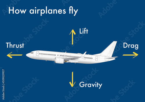 Bild auf Leinwand Infographic explaining how airplanes generate lift and fly