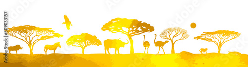 African yellow landscape with animals. Vector illustration