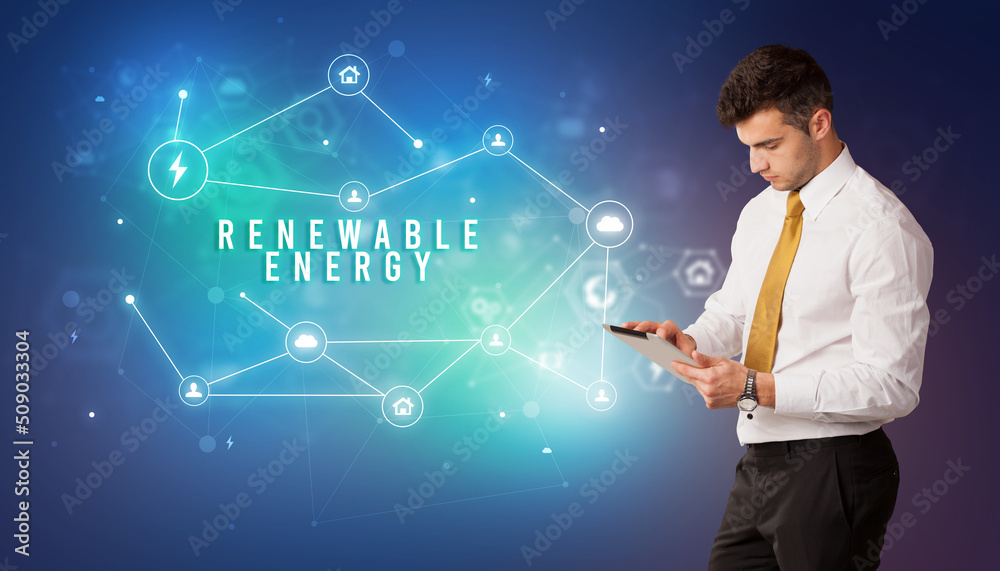 Businessman thinking about technology concept