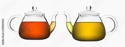 Realistic teapot or tea pot. Glass teapot
