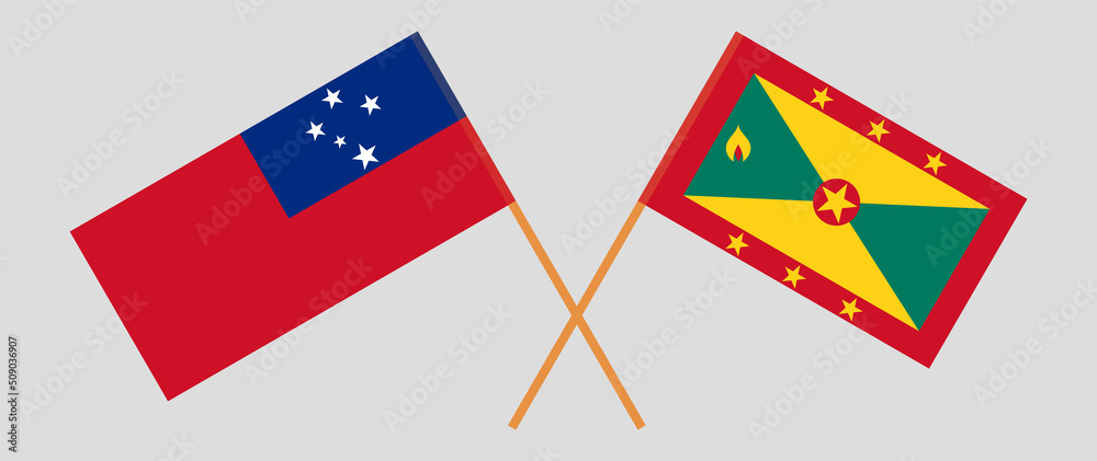 Crossed flags of Samoa and Grenada. Official colors. Correct proportion Crossed flags of Samoa and Grenada. Official colors. Correct proportion