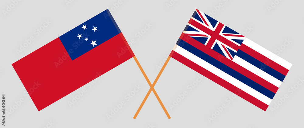 Crossed flags of Samoa and The State Of Hawaii. Official colors. Correct proportion