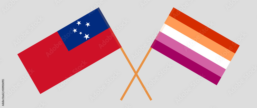 Crossed flags of Samoa and Lesbian Pride. Official colors. Correct proportion