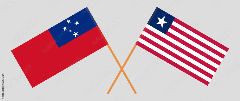Crossed flags of Samoa and Liberia. Official colors. Correct proportion Crossed flags of Samoa and Liberia. Official colors. Correct proportion