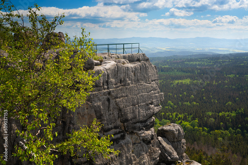 viewpoint on Szczeliniec Wielki Mountain. Table Mountains National Park, Poland.