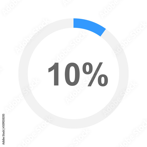 10 percent filled round progress bar. Waiting, transfer, buffering, battery charging or downloading icon. Infographic element for website or mobile app interface. Vector flat illustration