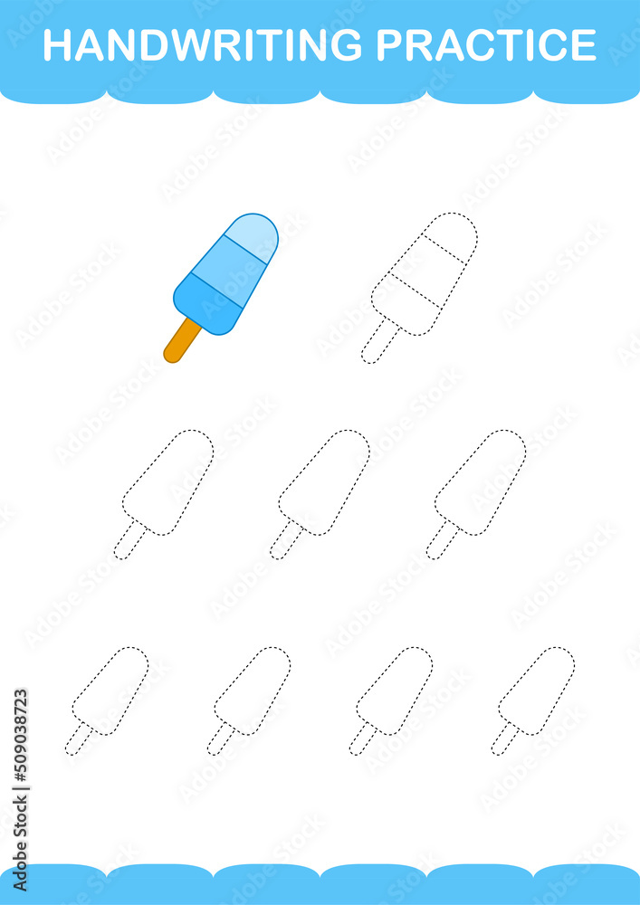 Handwriting practice with Ice Cream. Worksheet for kids Handwriting practice with Ice Cream. Worksheet for kids