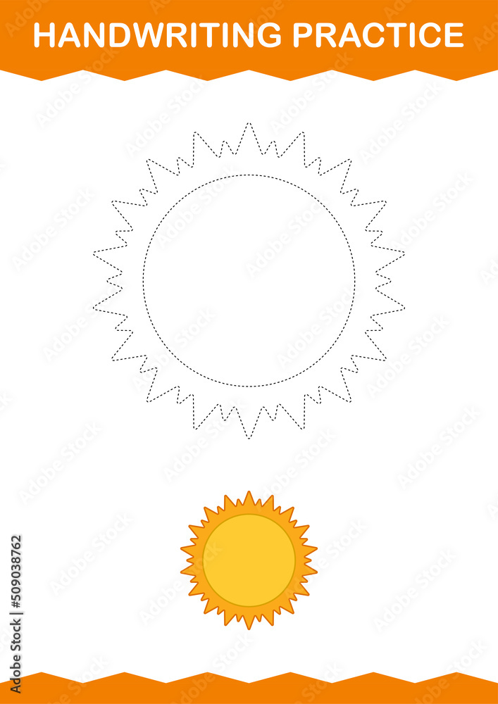 Handwriting practice with Sun. Worksheet for kids