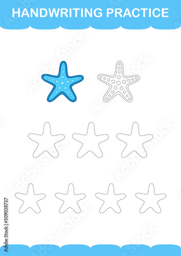 Handwriting practice with Starfish. Worksheet for kids