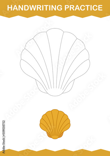 Handwriting practice with Seashell. Worksheet for kids
