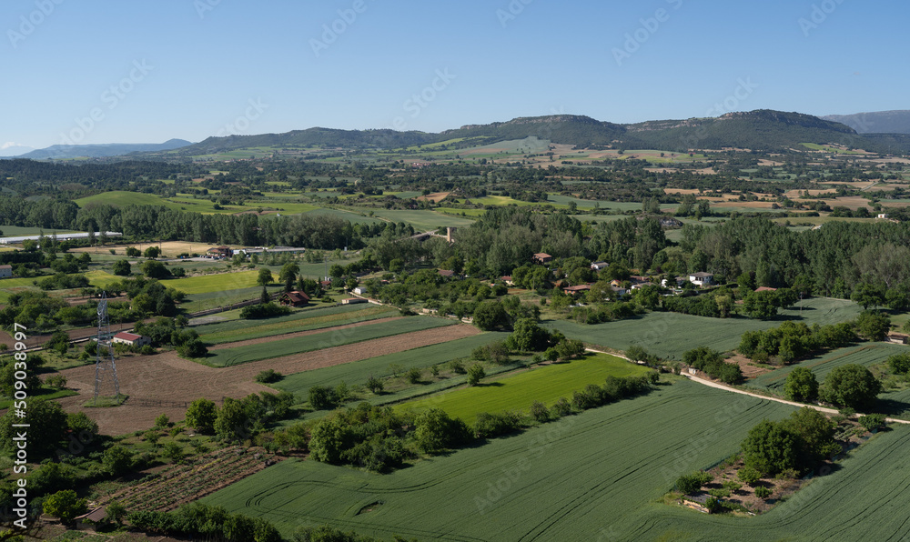 aerial view of the green fields of Castilla, Spain