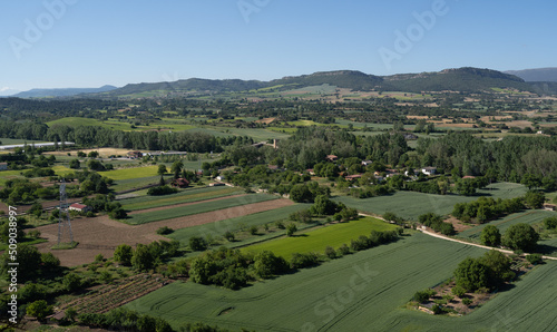 aerial view of the green fields of Castilla, Spain