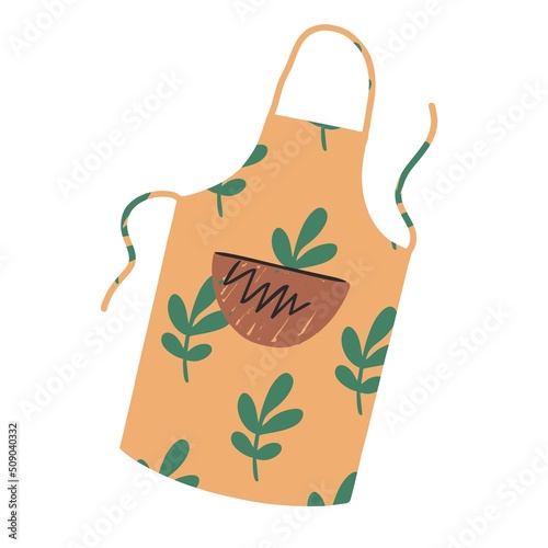 Colorful kitchen aprons with a pattern isolated on a white background. Protective clothing. Chef's dress for a housewife or a restaurant chef. Vector illustration