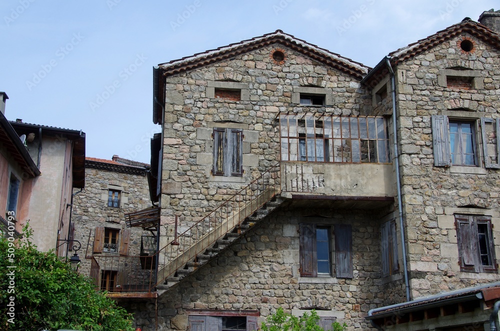 Houses in the medieval village of Desaignes in Ardeche in France, Europe Houses in the medieval village of Desaignes in Ardeche in France, Europe