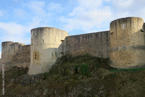 Defensive walls of Falaise castle in Calvados, birthplace of William the Conqueror