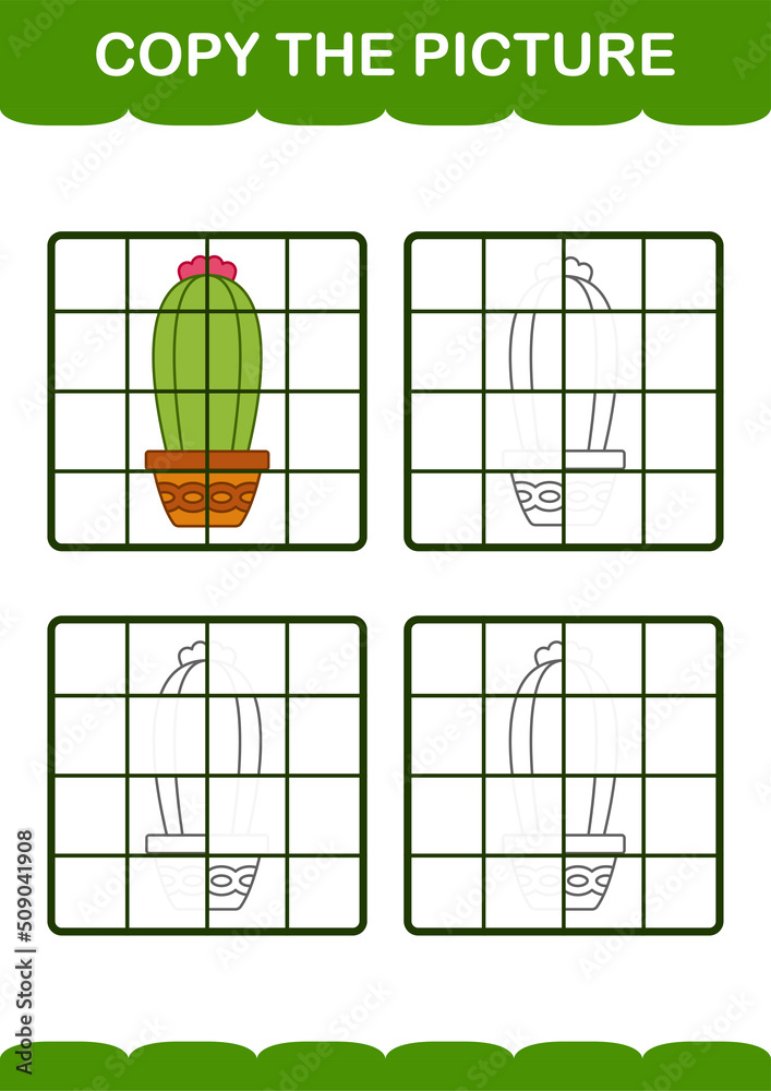 Copy the picture with Cactus. Worksheet for kids Copy the picture with Cactus. Worksheet for kids