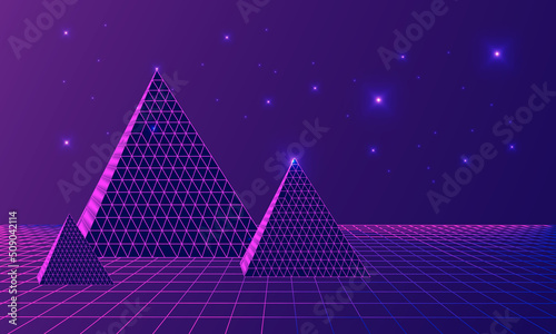 Fotografia Virtual space with pyramids and stars background