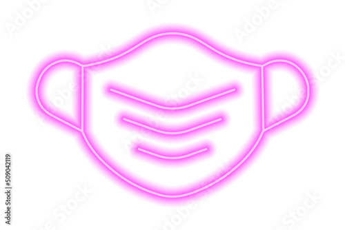 The silhouette of a medical mask isolated on white. Pink line in neon style