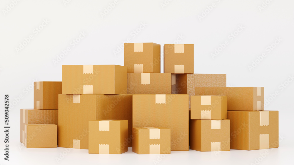 Stack of cardboard box carton or parcel. concept of delivering goods, 3D rendering.