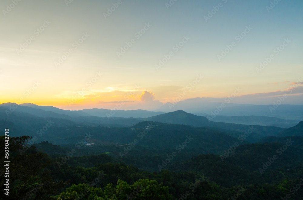 Extreme long Shot Sunset over mountains El Salvador