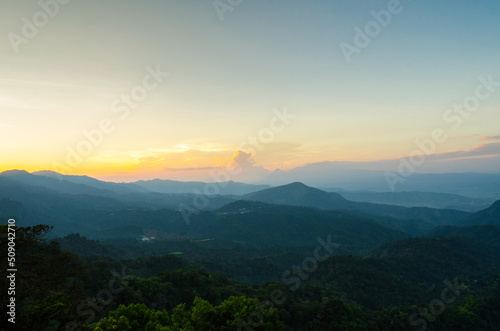Extreme long Shot Sunset over mountains El Salvador