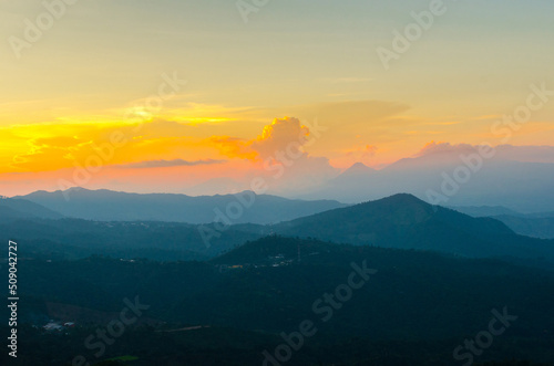 Golden sunset over the mountains of El Salvador