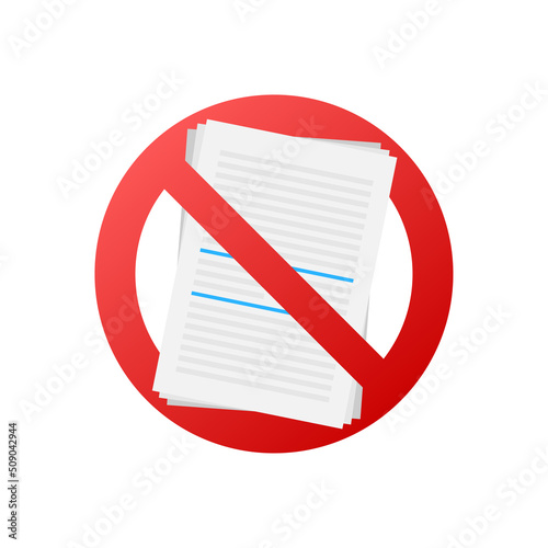 No documents in flat style on red background. Vector design. Business icon. Flat design