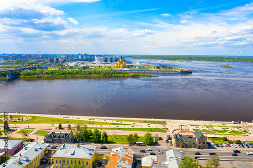 Aerial drone view of Cathedral of St. Alexander Nevskiy in Nizhny Novgorod, Russia