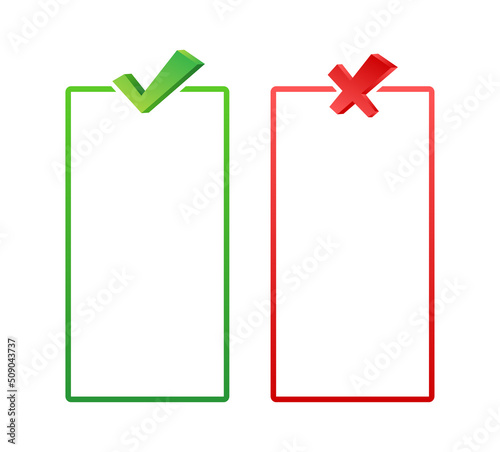 Dos and donts list with checkmark and cross mark. Ui design. Check mark icon